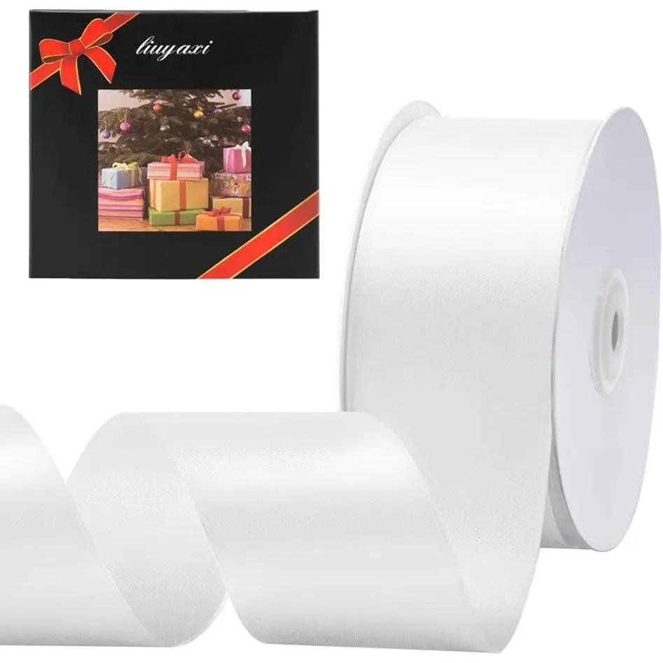 Solid Color Double Faced White Satin Ribbon 2" X 50 Yards Perfect for Crafts, Wedding Decor, Bow Making, Sewing, Gift Package Wrapping and More