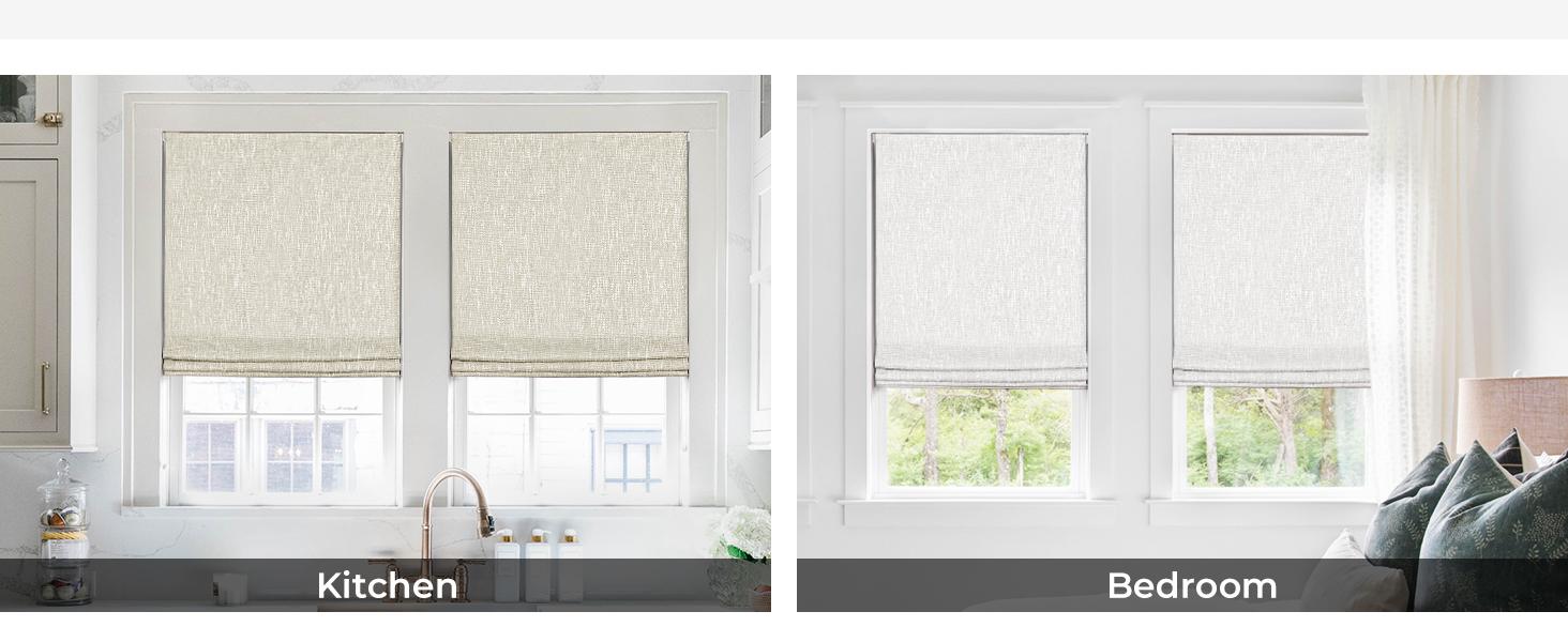 No Tools No Drill Cordless Roman Shades for Indoor Windows 100% Blackout, for Window Size 34" W * 64" H Beige