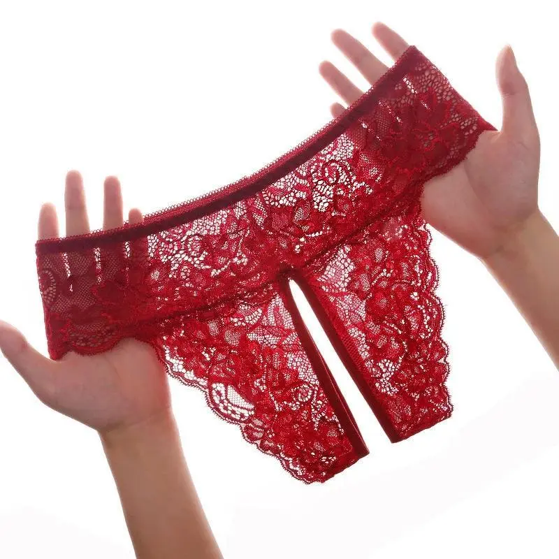 1Pcs Women Plus Size Open Crotch Panties Sexy Lace Transparent Underwear Stretching Big Size Lingerie