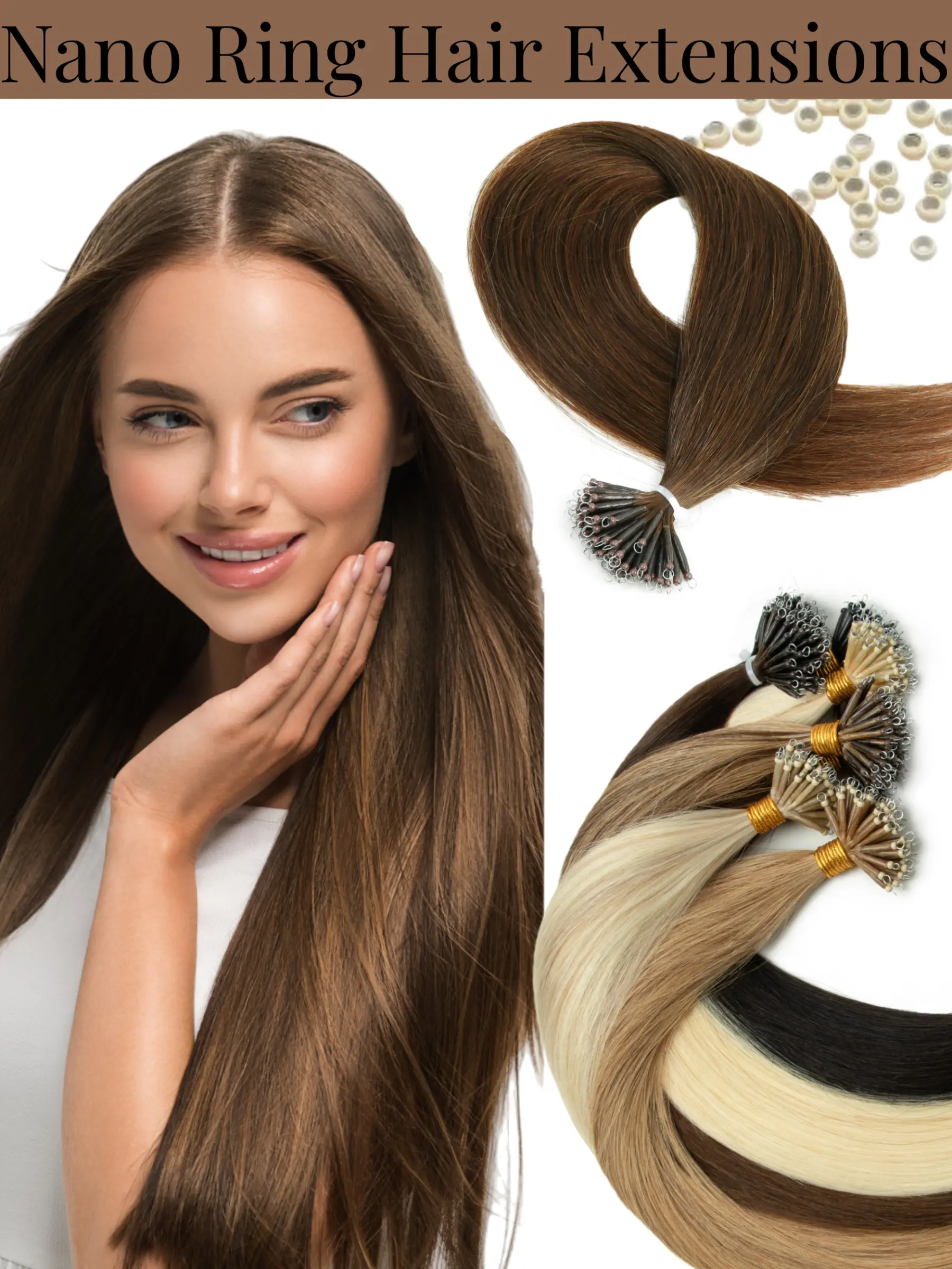 50 Strands/pack Human Hair Nano Ring Extensions, 30g Per Pack, Suitable for Straight Hair, Micro Beads Ring Tip, Nano Tip Connectors