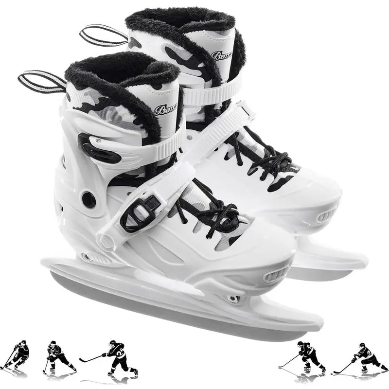 Unisex Adjustable Fit Camouflage Ice Hockey Skates for Ice Sports & Children, 1 Pair, Polypropylene Build, Cold Protection, Comfortable Padding, Breathable Linings, Laces, Flexible Design, Buckle, Multi-Size (US 10C-10)
