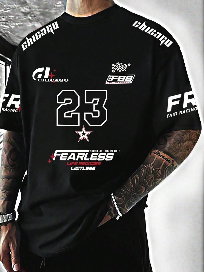 Unisex's Letter & Number Print Round Neck Tee, Regular Fit Casual Short Sleeve Crew Neck T-shirt for Daily Wear, Unisex Top for All Seasons, Casual Graphic Design, Crewneck Streetwear, Shortsleeve Tshirt, Casual Streetwear Tops, Casual Style Tee