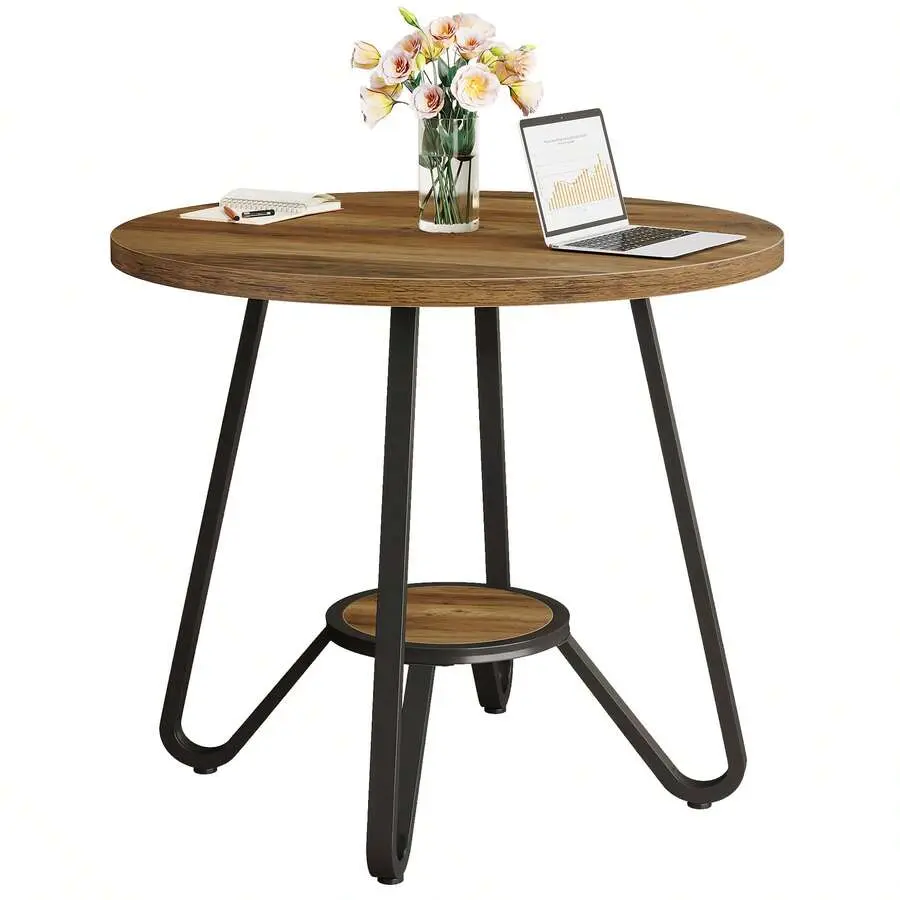 31.5" Round Wooden Conference Table, Small Meeting Table 4, Compact Office Table Small Spaces, 31.5" W X 31.5" D X 29.5"