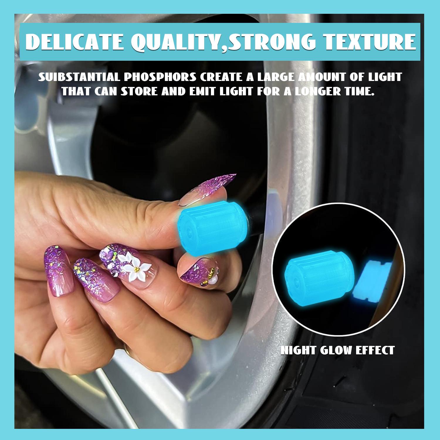 Fluorescent Glow-in-Dark Waterproof Shine Air Caps Cover, Universal Glow-Ready Caps for Car Tire Valves & Bike Stem Covers, Great for Bike and Car Use