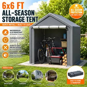 Outdoor Storage Shed 6x6 FT All Season Heavy Duty Motorcycle Bike Tent Quick Install Waterproof UV Resistant Garden Tools Shelter Portable Yard Lawn Outside House Organization Clearance Green