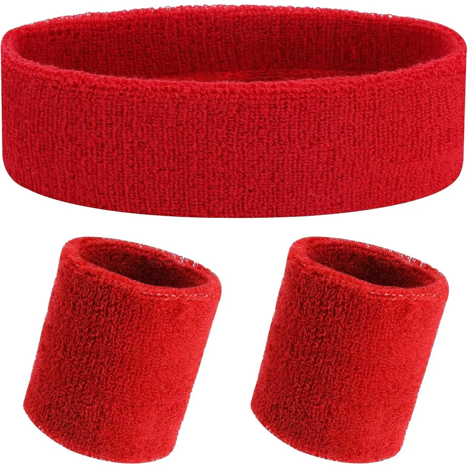 3-Piece Sweatband Set, Sports Headband and Wristbands, 1 Headband and 2 Wristbands, for Athletic Men and Women, Black and Neon Green, One Size (Light Green)