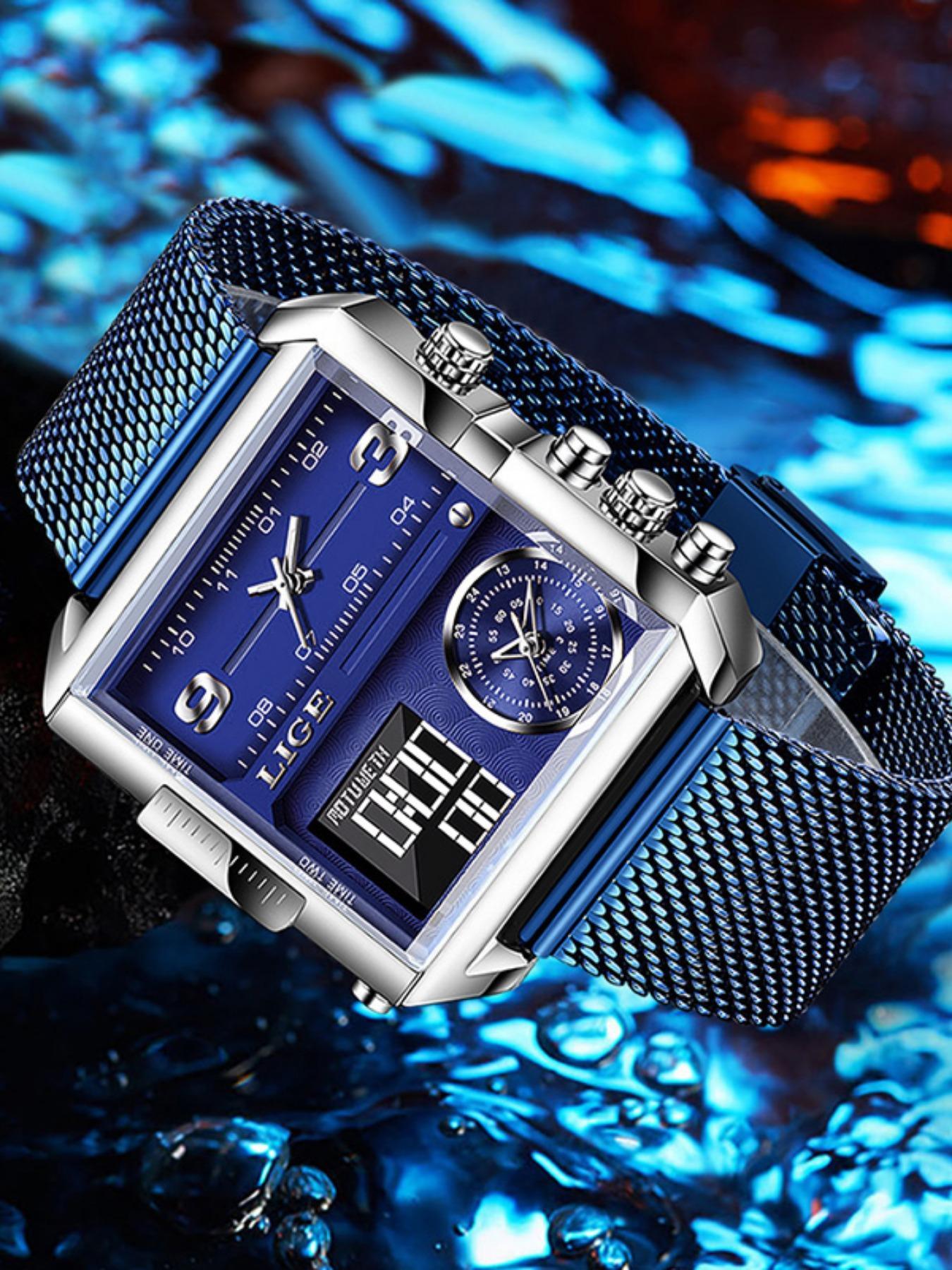 Men's Square Design Multifunctional Digital Quartz Watch, Modern Fashionable Wristwatch, Square Dial Wristwatch, Fashion Waterproof Watch for Party, Daily Decor, Trendy All-match & Exquisite Watch for Birthday Gift with Box