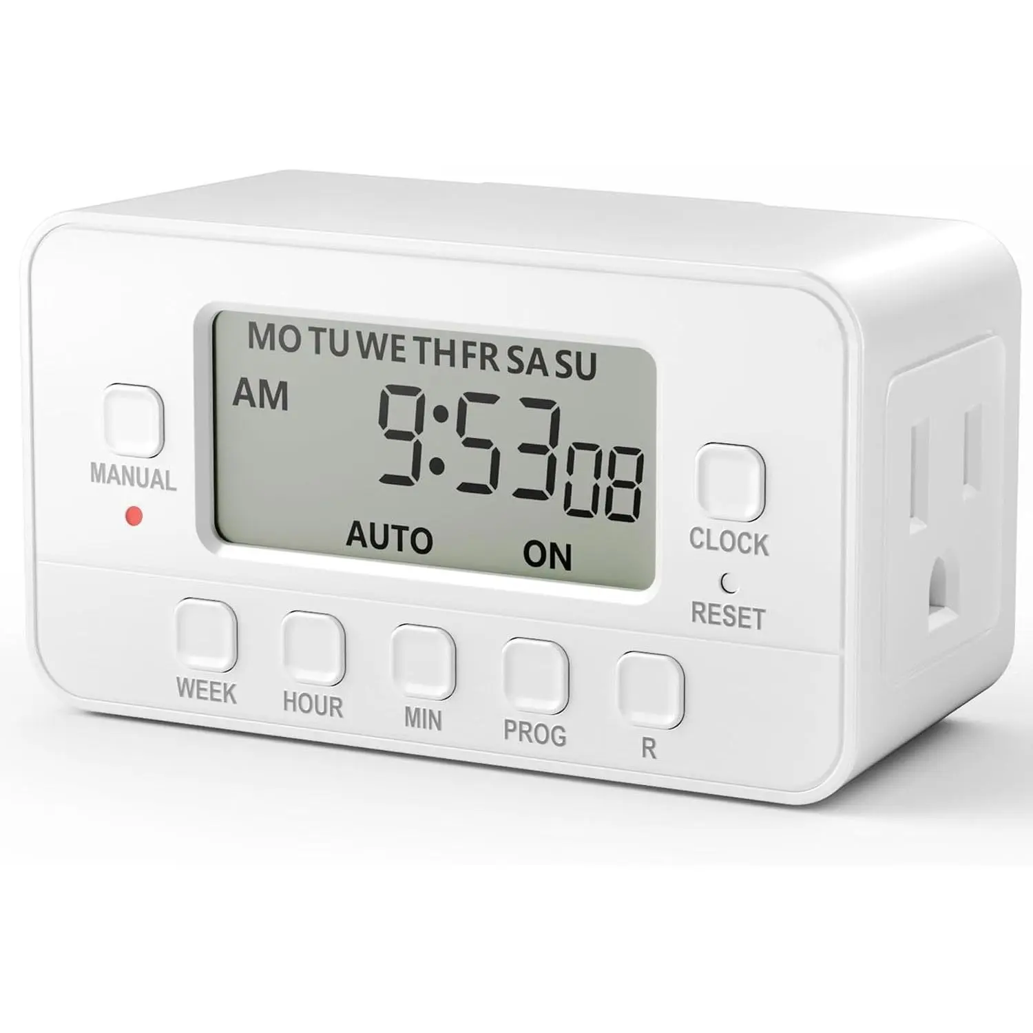 7-Day Heavy Duty Digital Timer with Dual Outlet, LCD Display, 3-Prong Programmable for Lights Fans Coffee Machine Home Kitchen Office Indoor Use 125V 15A 1875W 1 Pack