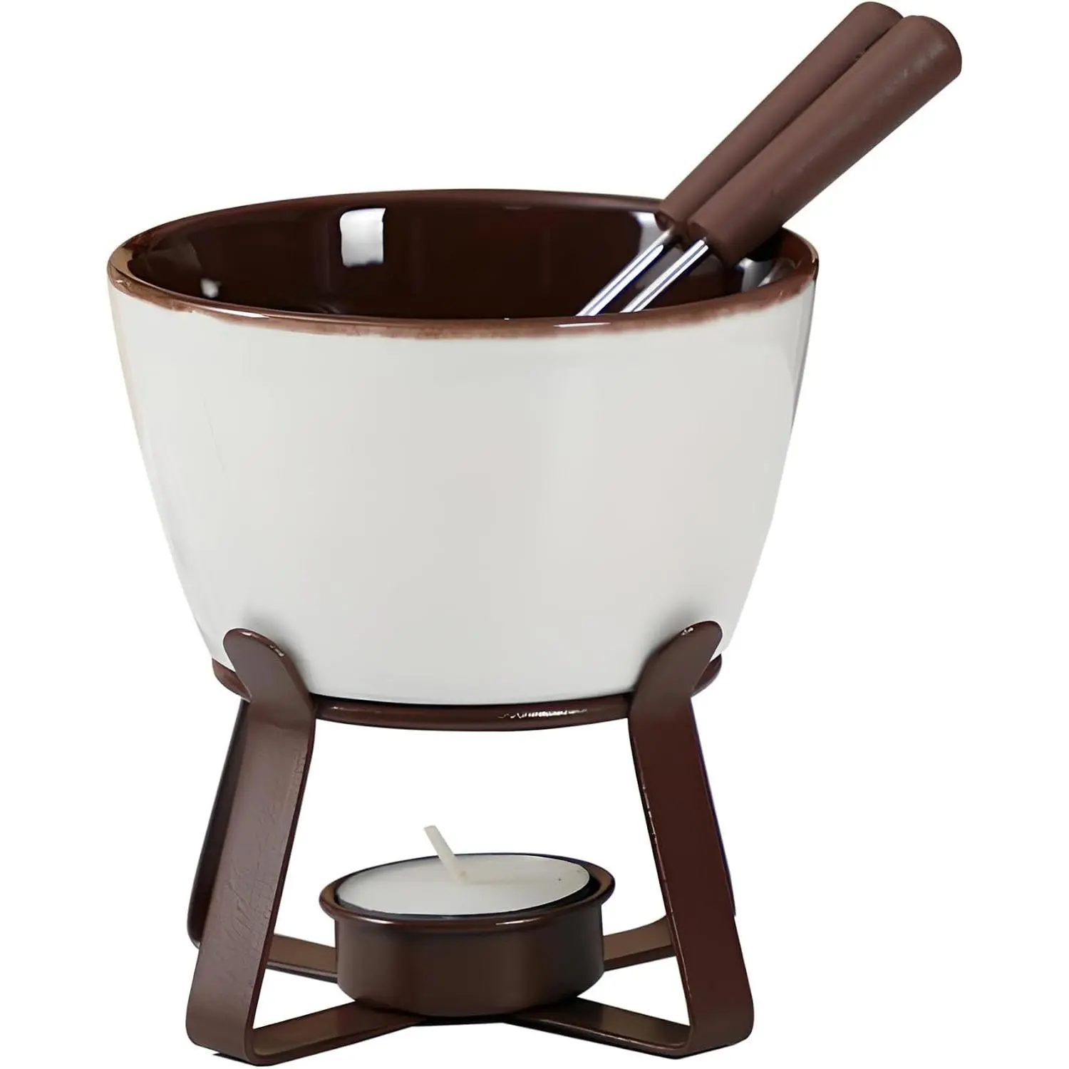 Chocolate Melting Pot Set, Fondue Cup for Person or Family, Tealight Cheese Chocolate Butter Warmer Set, Chocolate Fondue Set with 2 Forks(Brown)