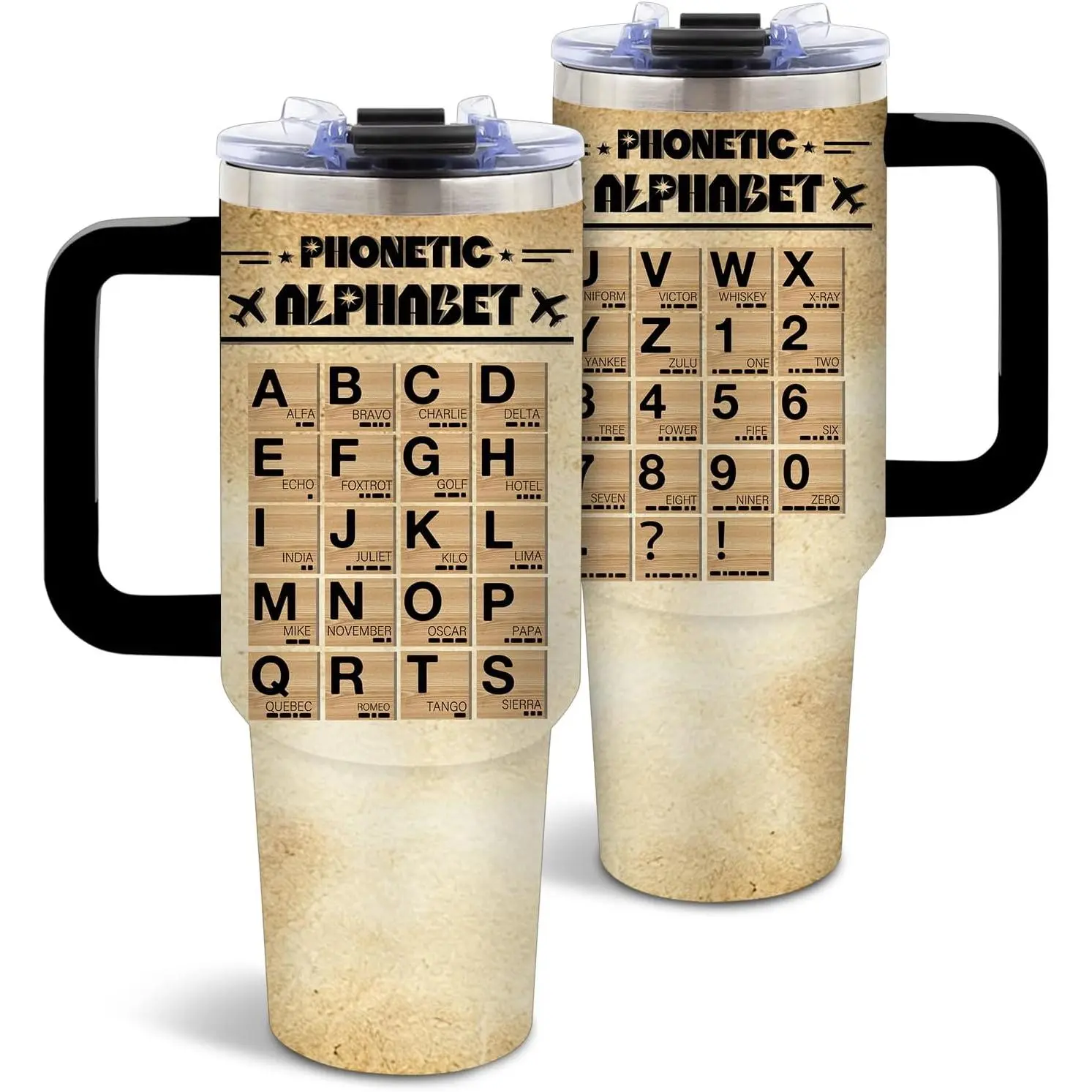 Phonetic Alphabet Tumbler 40oz, Insulated Phonetic Alphabet Gift | Vintage Phonetics Tumbler Leakproof, Aviation Gifts for Pilots, Military Veteran Print Gifts Mug, Birthday Gift, 1 Pack