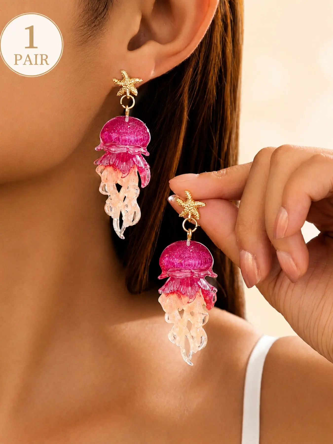 Starfish & Jellyfish Acrylic Earrings, Colorful Ombre Ocean Dangle Earrings for Women, Beach Trips, Parties & Gifts, All Seasons Street Style