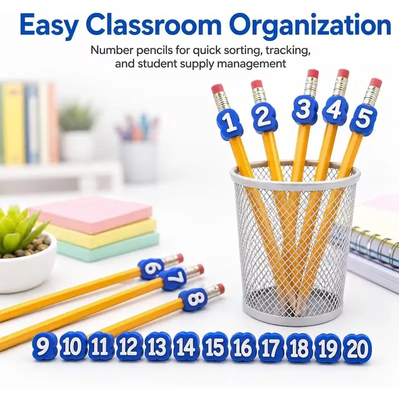 20/30 Pcs Numbered Pencil Caps Set, Reusable Classroom Pencil Labels, School Office Home Teaching Tags, Pencil Tracking System