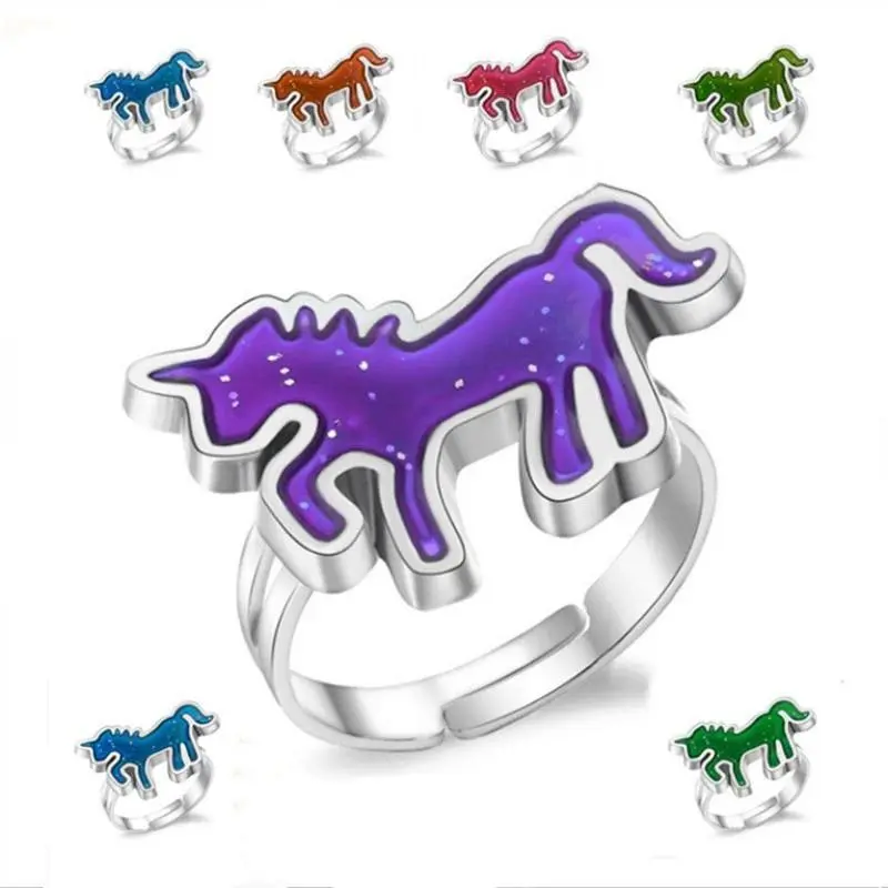 Kids' Unicorn Color-Change Mood Ring, Adjustable Resizeable-Size Jewelry Accessory, Gift for Women Men Kids