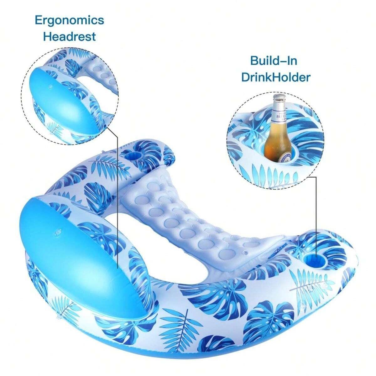 Inflatable Pool Float with Canopy, Inflatable Pool Chair Lounge Float with Adjustable Sun Shade Cover, Drink Holder, Ergonomic Headrest, Swimming Accessories, Inflatable Pool Floaters