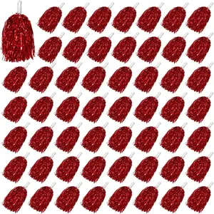 Cheerleading Pom Poms Metallic Foil Plastic Pom Poms with Baton Handle for Game Sports