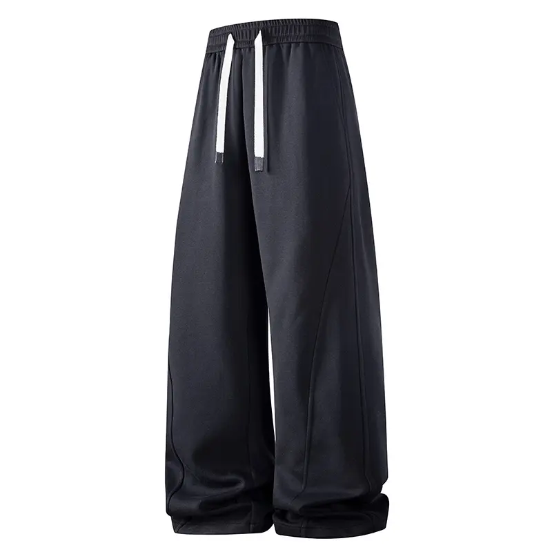 Men's Wide-Leg Cuffed Drawstring Waist Spliced Sweatpants - 3D Seam Stitching, Soft Skin-Friendly Knit Fabric, Rollable Cuffs, Versatile Casual Pants for Sports & Daily Wear #SummerWins #fathersdaygift, Wide-Leg Cuffed Men's Pants