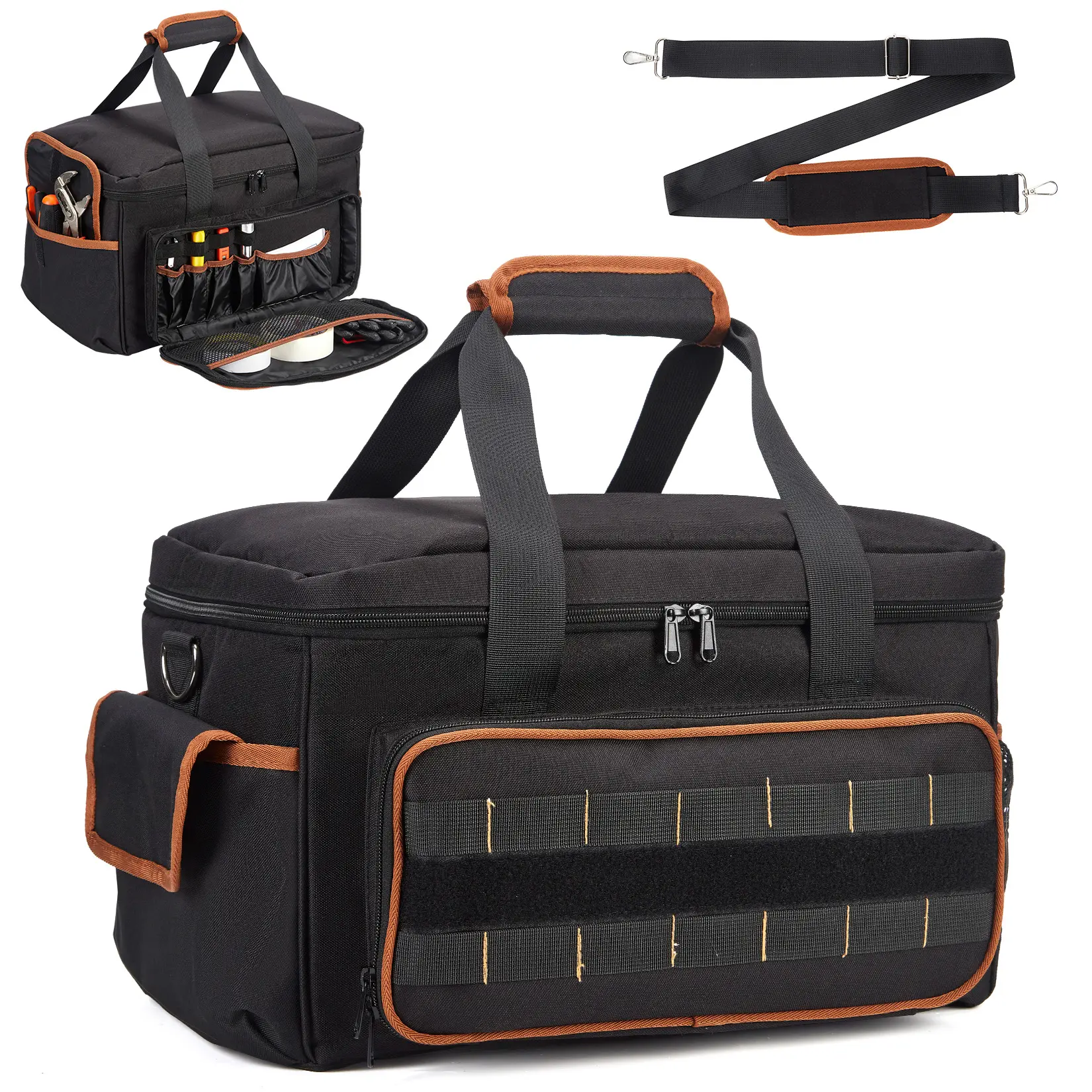 17 in Heavy Duty Wide Mouth Oxford Fabric Tool Bag - Portable Power Tool Organizer, 20 Versatile Pockets, Adjustable Strap, Padded Handle, Waterproof - Tough Built Reinforced Tote for HVAC Technicians, Tool Storage Organizer