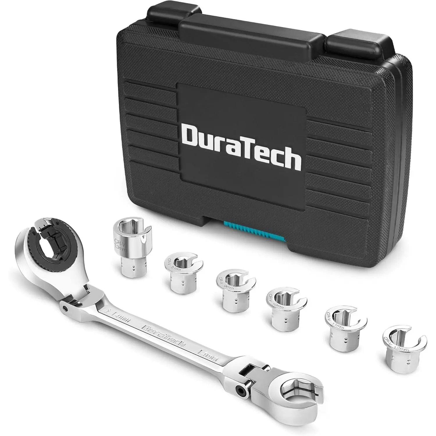 7-In-1 Ratcheting Wrench Set with Open Flex-head| Metric Ratcheting Tubing Wrench Set, 8-14mm, 72-Tooth Gear, CR-V, with Tool Box, Gifts for Men