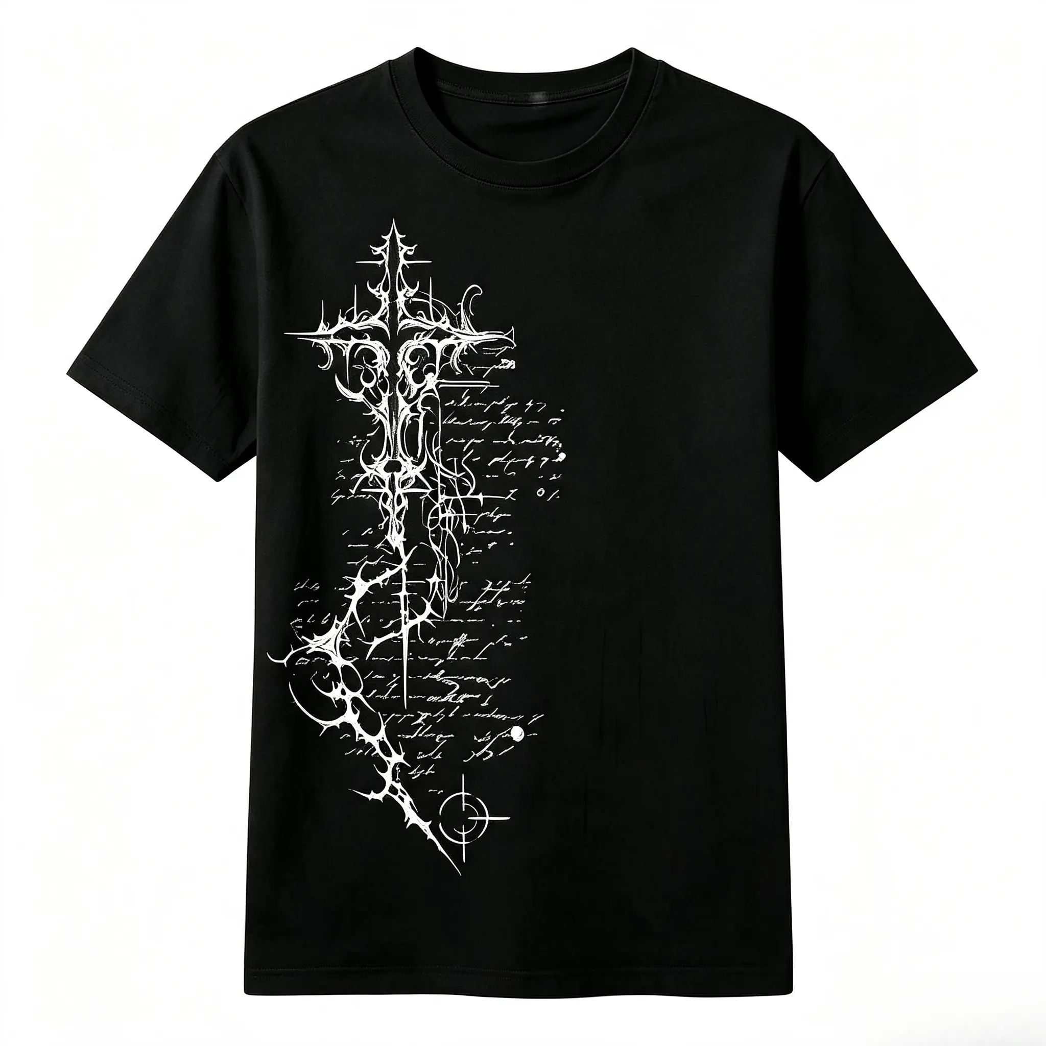 Women's Gothic Breathable Cotton Round Neck Short-Sleeve Graphic Print T-Shirt - Dark Academia Crucifix Scripture Scroll Design, Vintage Emo Grunge Casual Streetwear Top, Gift for Aesthetic Enthusiasts