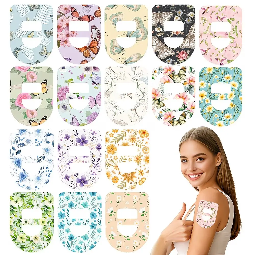 16-Piece Sensor Protection Pads, Compatible with Omnipod 5 Cgm, Floral Pattern, Aesthetics, Self-Adhesive Tape, Flexible and Breathable