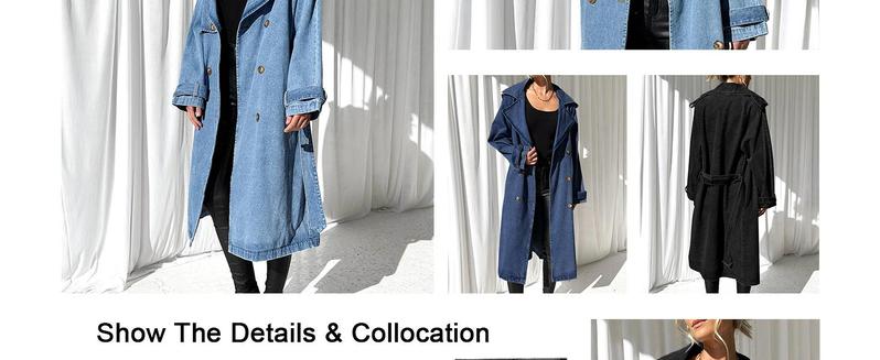 Imily Bela Women's Long Double Breasted Denim Jacket Oversized Button Down Maxi Jean Coat Classic Lapel Outercoat