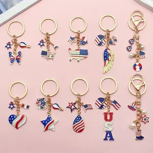 3D Shiny Keychain with American Flag and Rhinestones, Durable Metal Alloy, Decorative for Keys, Bags, Wallets, Backpacks