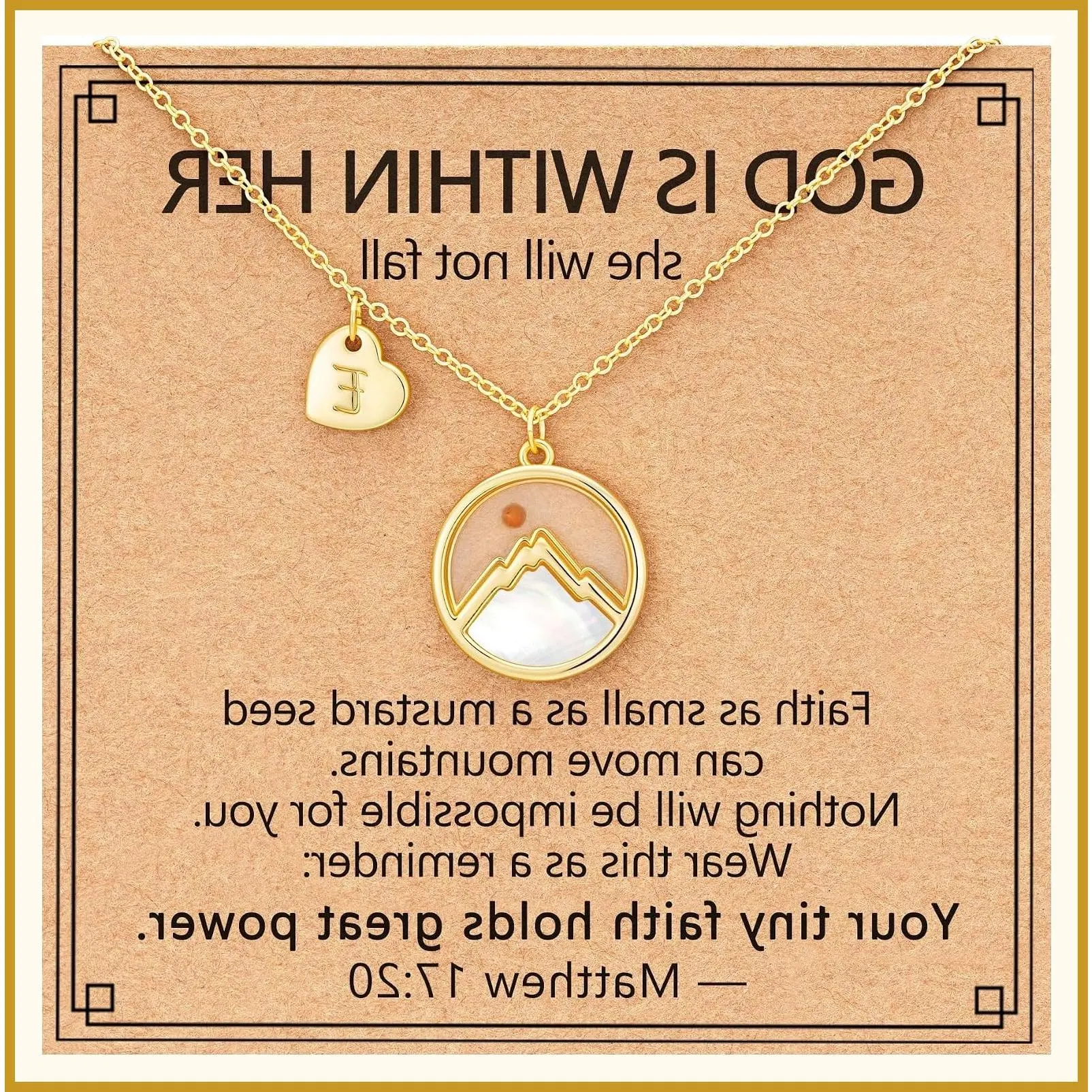 14K Gold Plated Initial A-Z Necklace - Moving Mountains Faith Jewelry for Baptism, First Communion, Confirmation, Christian Religious Graduation Gifts
