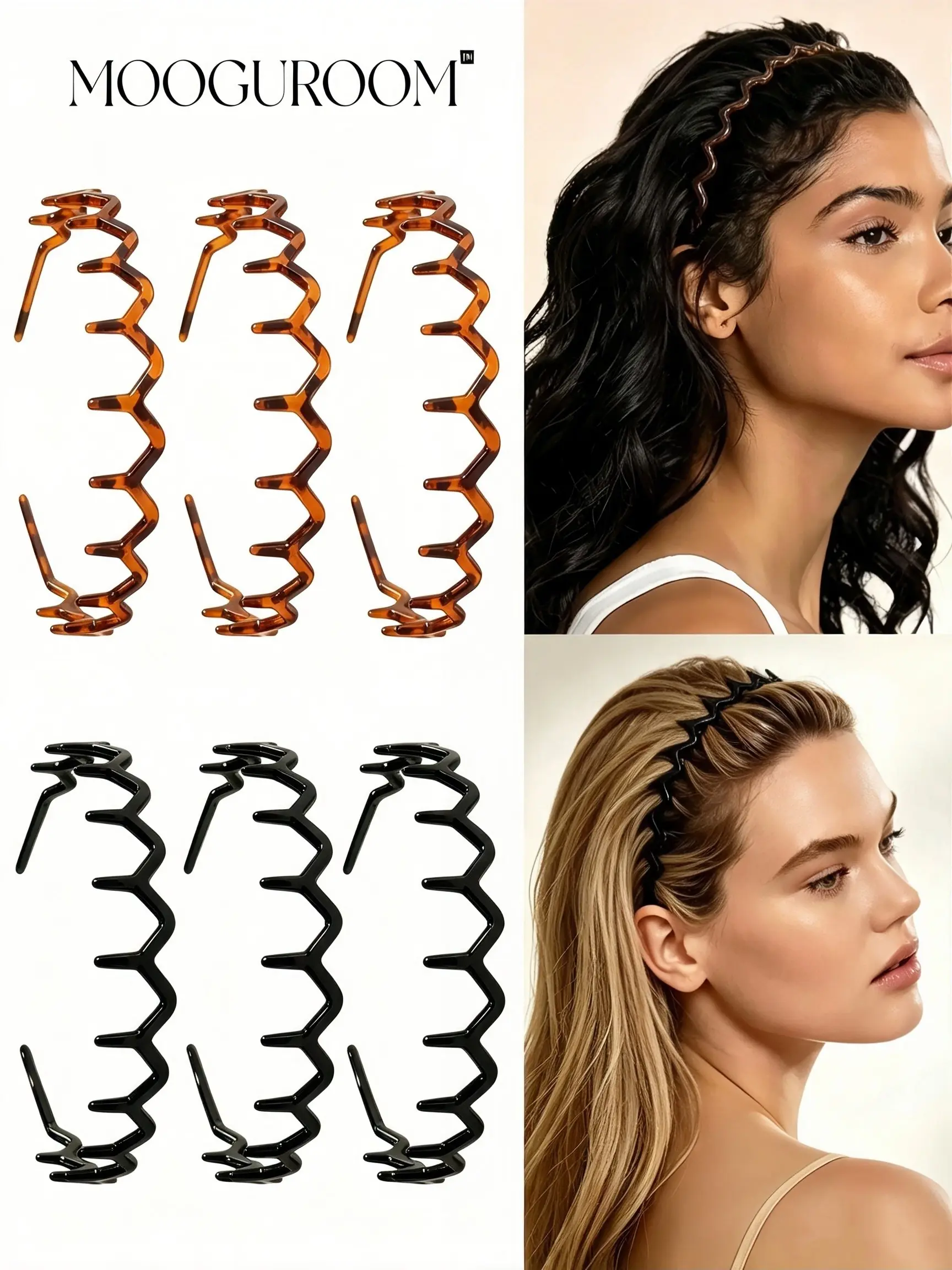 6pcs Women's Fashion Wave Tooth Headbands, Easy-To-Fix Hair Accessories, Durable Plastic, Unisex, Perfect for Face Washing & Grooming