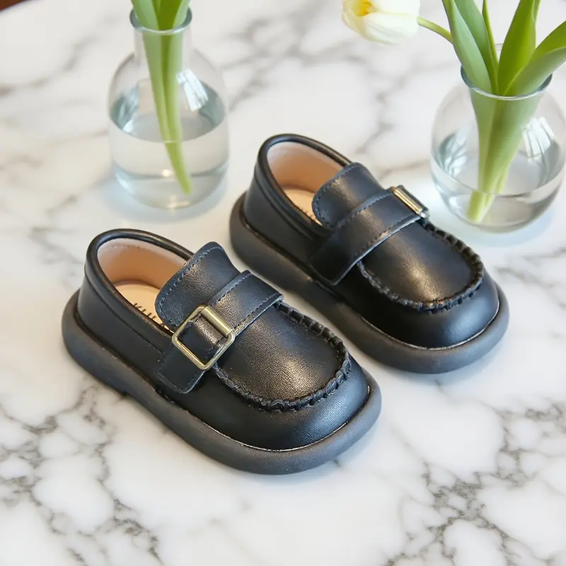 New Arrival British-Style Kids' Loafer Shoes - Round-Toe Synthetic PU Leather Low-Top Soft-Soled Flats, Rubber-Infused Comfortable and Stylish Toddler Footwear for School, Daily Casual, All-Season Use