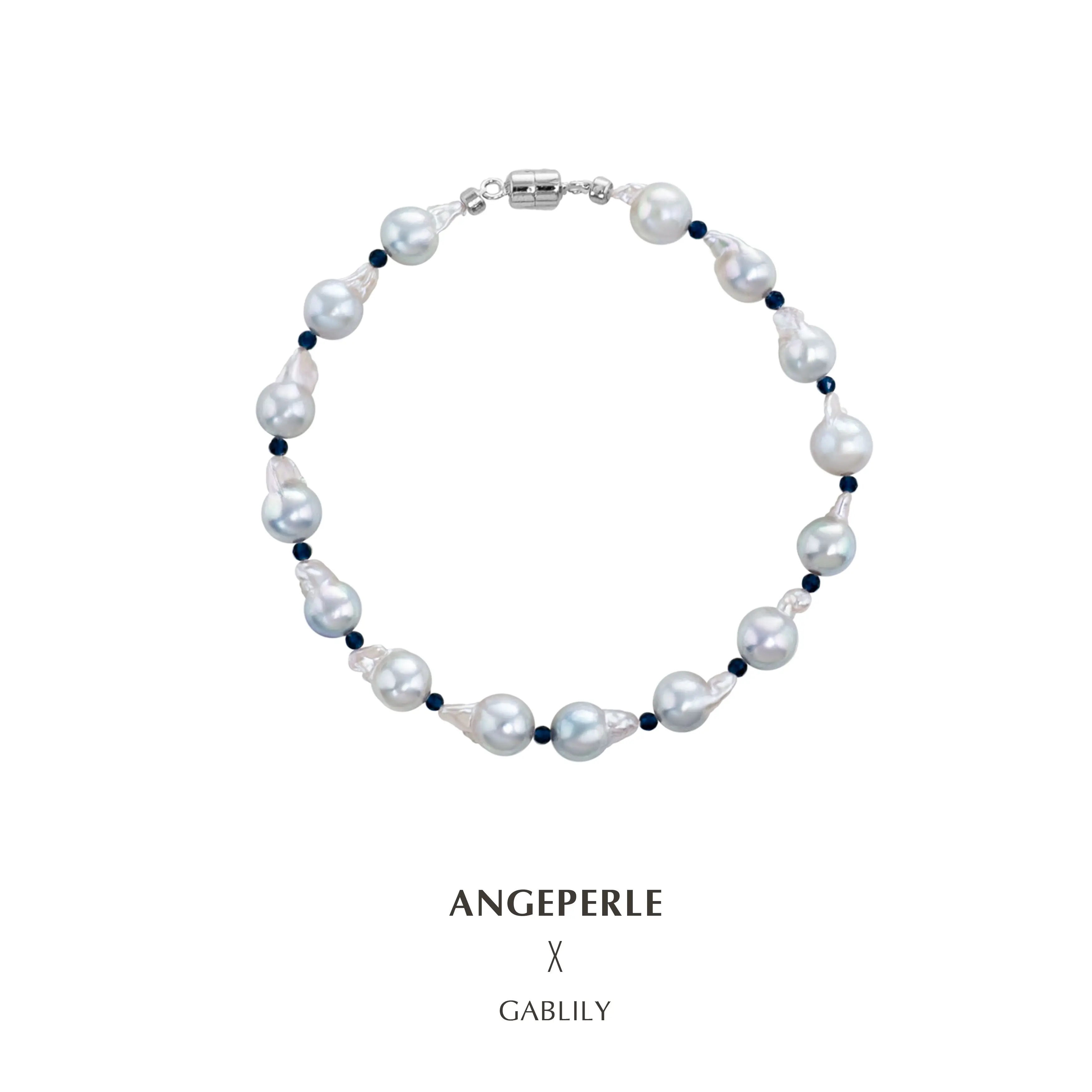 ANGEPERLE Unisex S925 Silver Magnetic Clasp Seawater Baroque Pearls Bracelet, 6-7mm Zana Design TSJCY922, Casual Wear