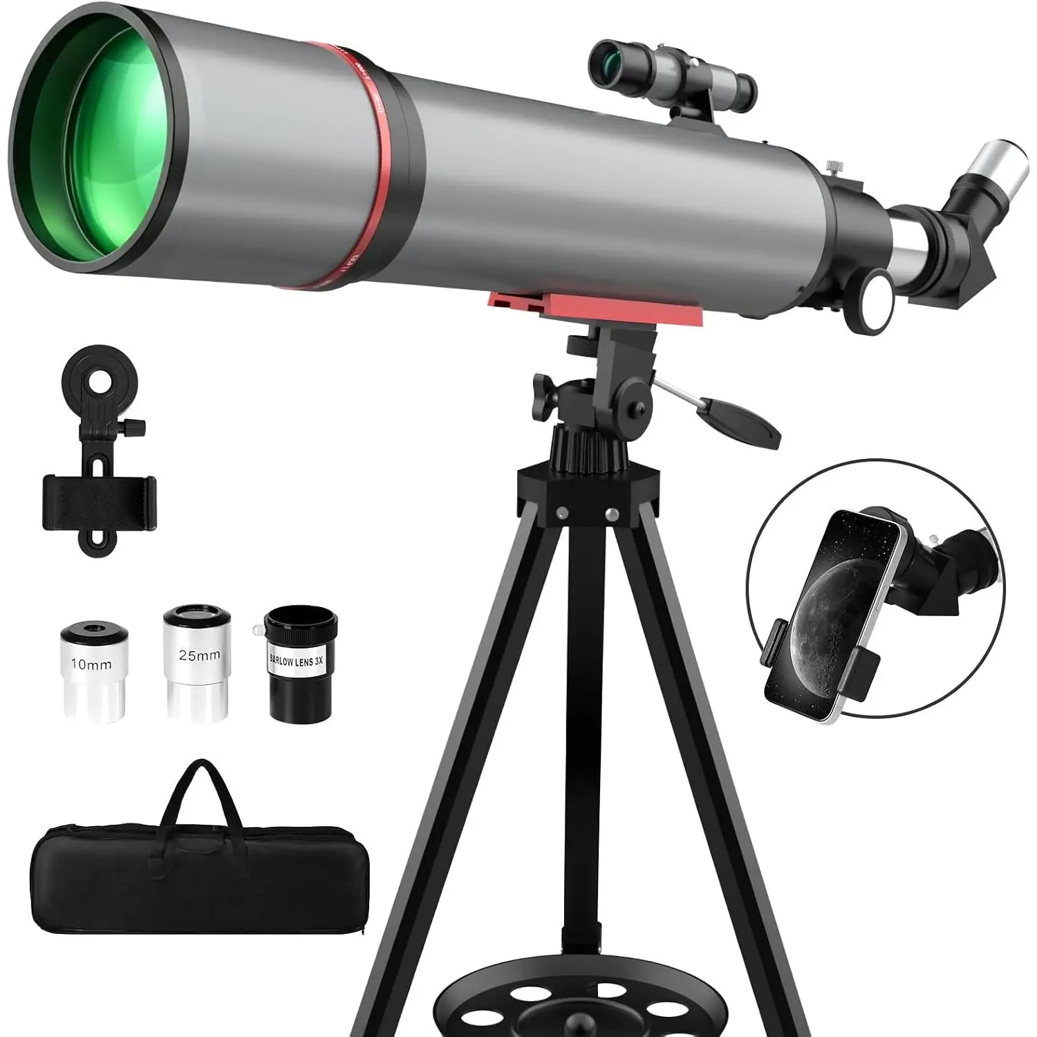 Telescope for Adults High  - 90mm Aperture 600mm Refractor Telescope for  Beginners - Profesional Astronomy Telescopes Portable with Phone Adapter Tripod Carry Bag Gifts for Men