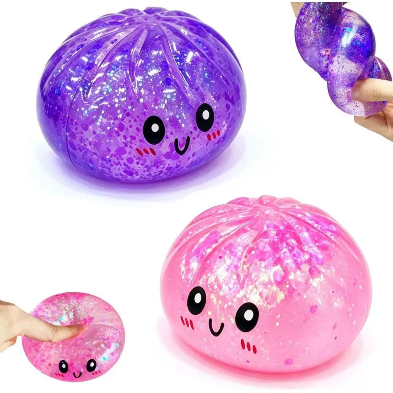 2 Packs Sugar Glitter Dumpling Squishy Toys, Dumplings Squeeze Stress Anxiety Relief for Kids & Adults, Dumpling Squishies Sensory Fidget Toy Gift for Boys,Girls,Teens