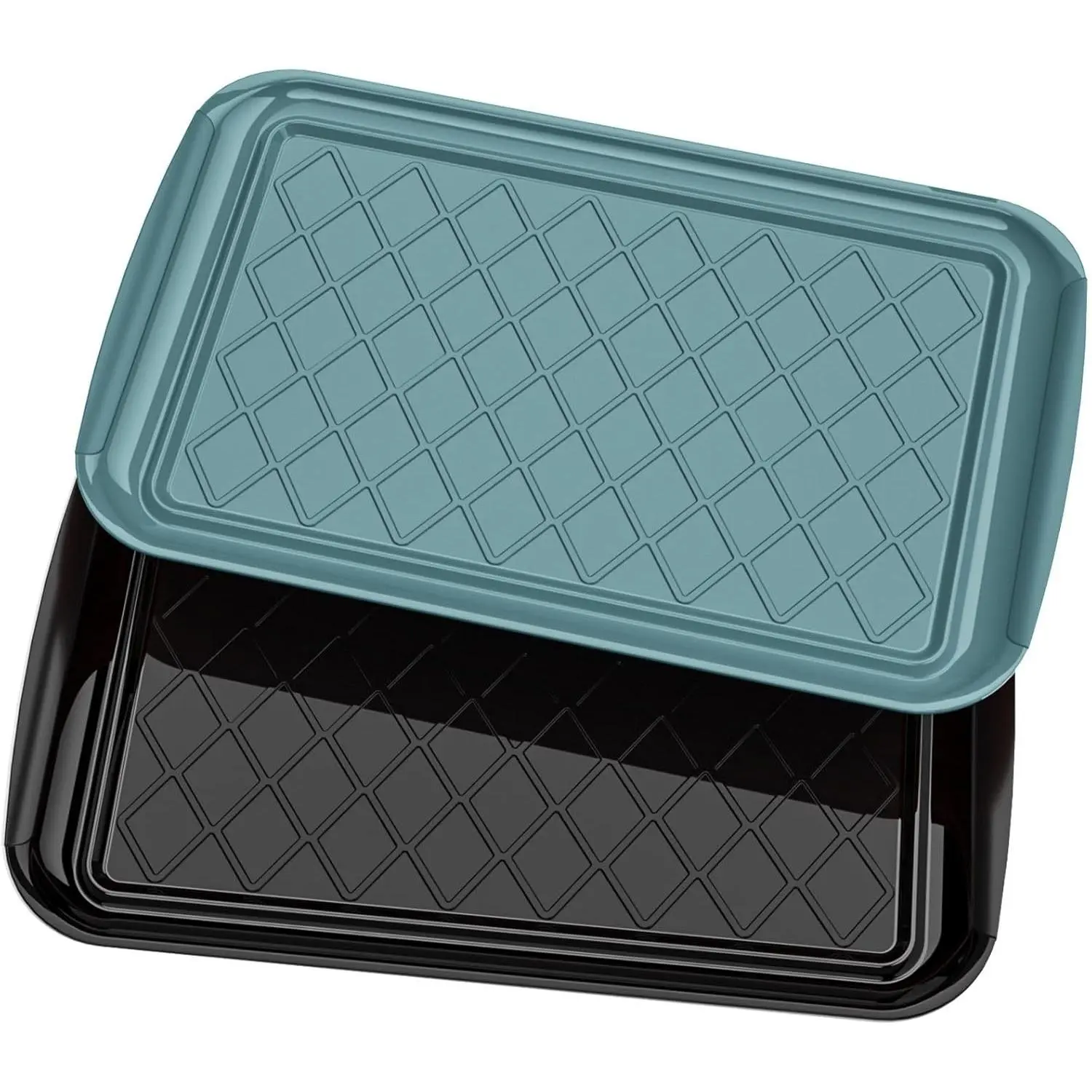 Grilling Prep & Serve Trays for Party- Set of 2, Large Serving Platters for Raw and Cooked Food, Dishwasher Safe, 17"×10.5" Stackable Plastic Party Supplies for Grilling, BBQ, Meal Prep - Green, Black
