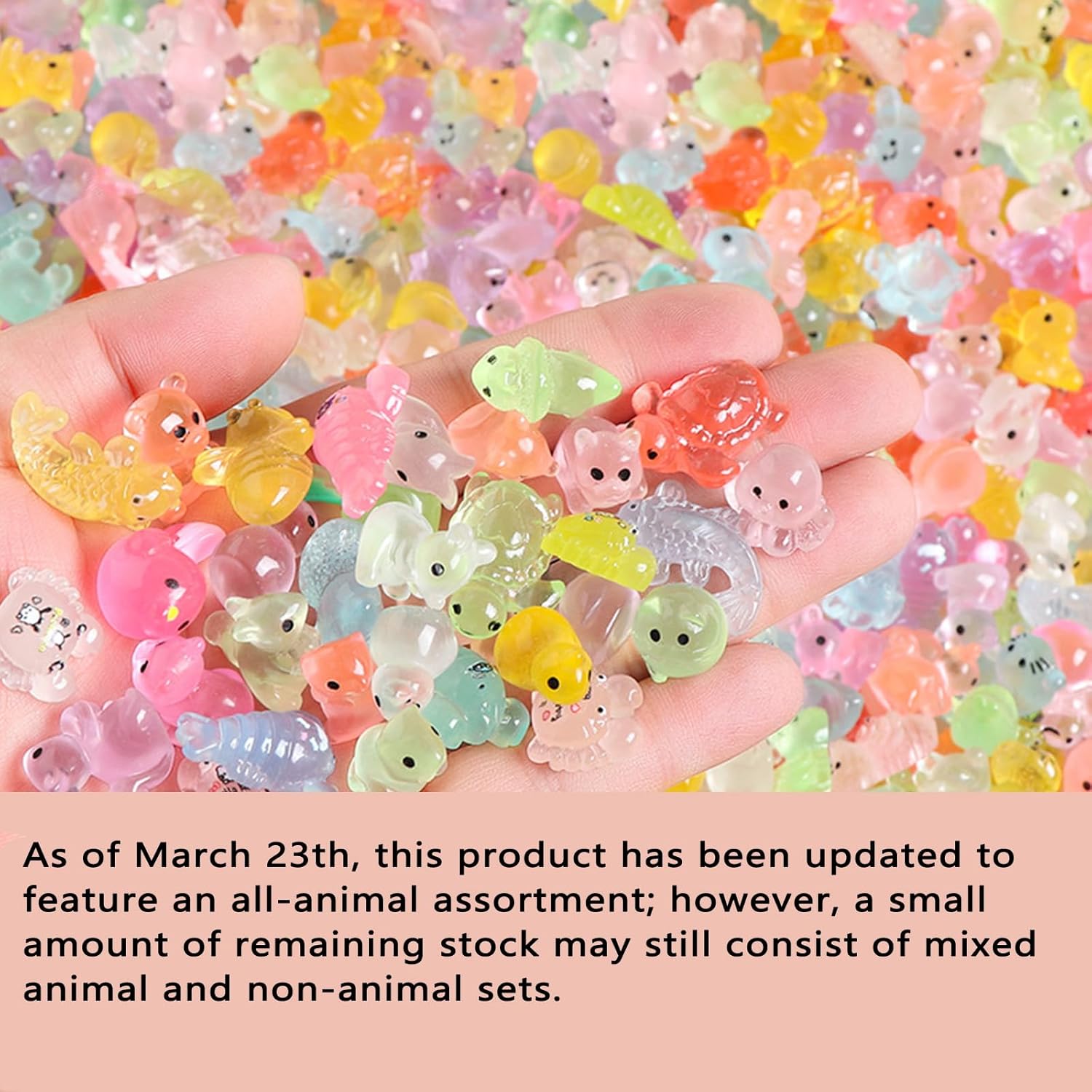 50PCS Mini Resin Animals Variety Pack, Random Assorted Tiny Resin Animal Figurines Glow in the Dark for Fairy Garden Accessories, Aquarium and Micro Landscape Decoration