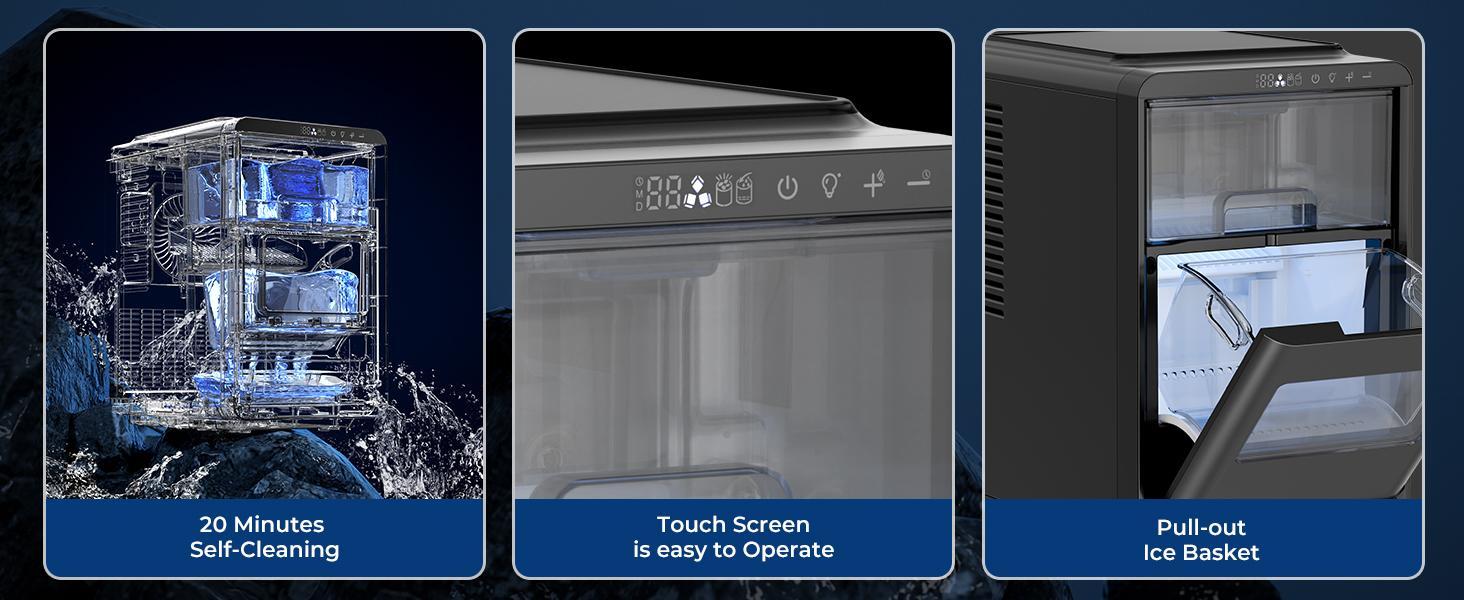 Kismile Crescent-Shaped Ice Maker Countertop, Self-Cleaning Portable Ice Machine with LED Display, Fast Ice Making for Seafood/Home/Office/Bar