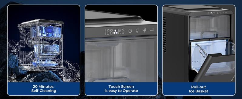 Kismile Crescent-Shaped Ice Maker Countertop, Self-Cleaning Portable Ice Machine with LED Display, Fast Ice Making for Seafood/Home/Office/Bar