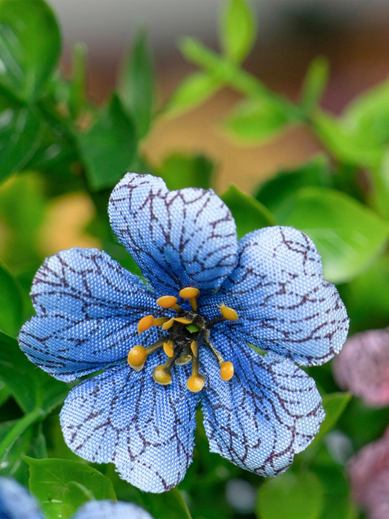 Violet artificial flower hanging basket, iron art hanging decoration, flower basket pendant for wall, door, and outdoor decoration, artificial plants and fake flowers