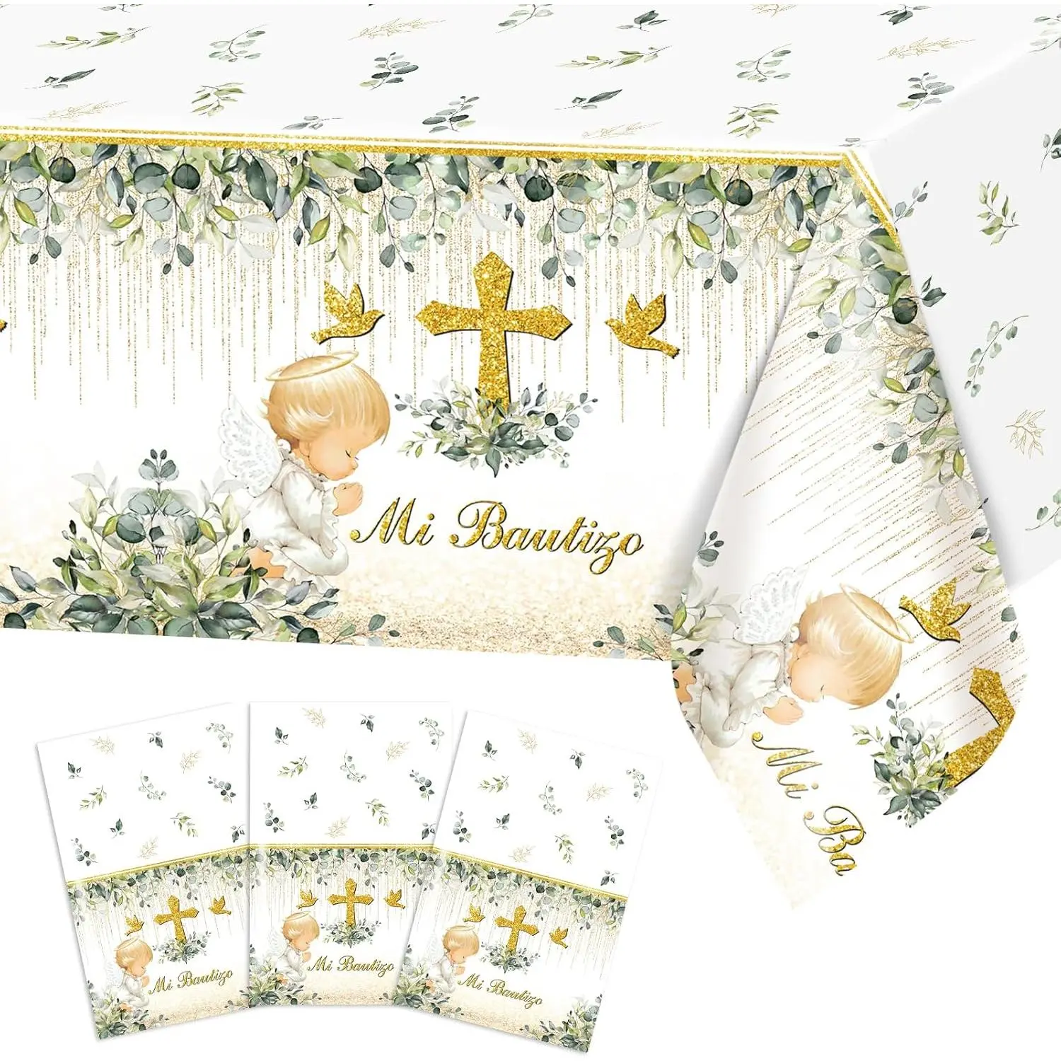3 Pcs Baptism Decorations Tablecloth Mi Bautizo Table Covers Disposable Baptism Table Cloths for Newborn Shower Supplies 108 x 54 Inch
