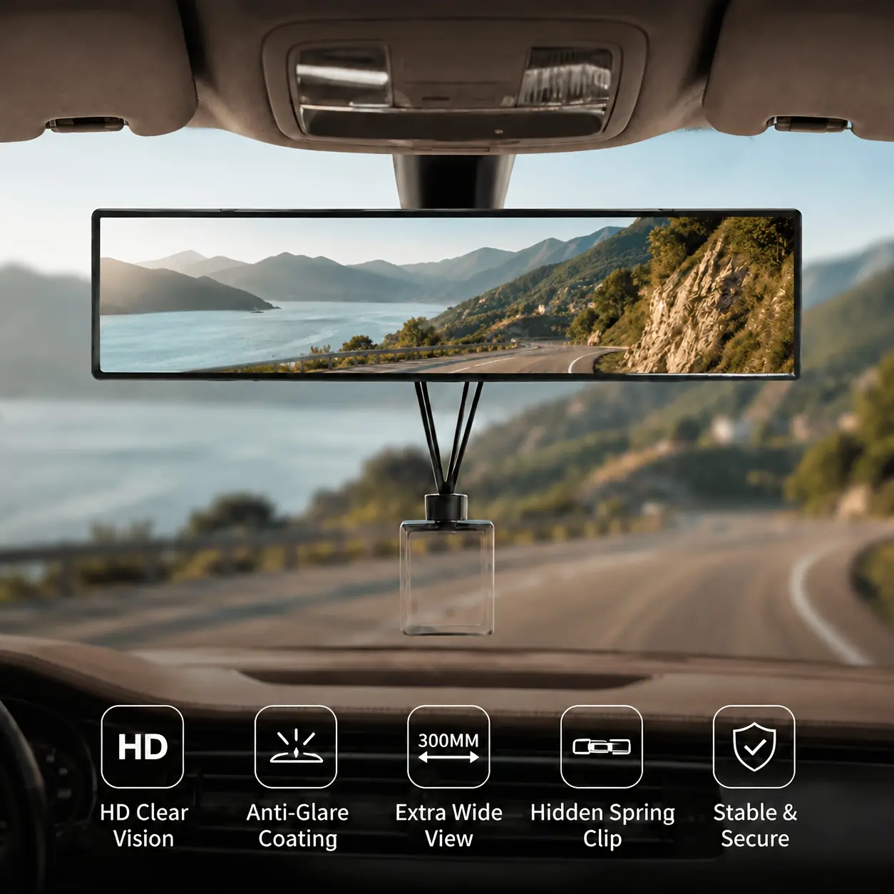 2026 Upgraded HD Clipped Rearview Mirror, 30% Larger Extra Wide-Angle Field of View, Panoramic Vision, Minimizes Blind Spots, Eliminates Tunnel Effect, Blocks Blinding High-Beam Glare, Boosts Driving Safety, Easy Snap-On Install, Universal Vehicle Fit, 30