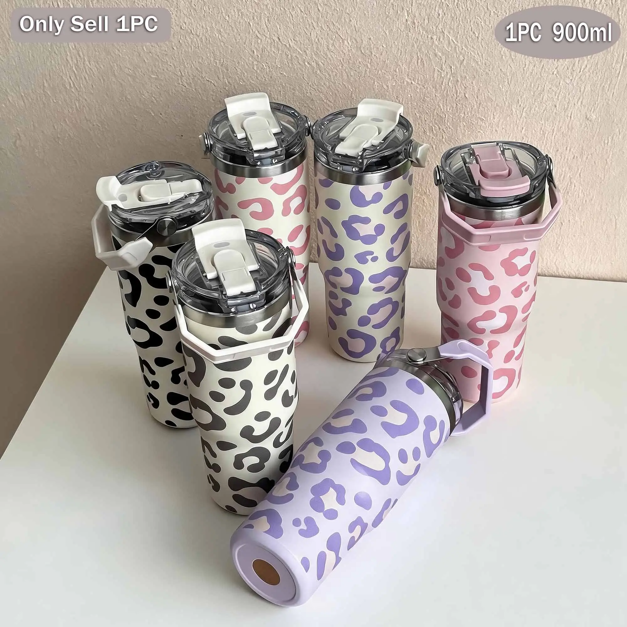 900ML Stainless Steel Insulated Cup, Leopard Pattern, Dual Layer, Vacuum Bottle, Outdoor, Office, Home, Travel, Gift Ideas, Leopard Print Tumbler