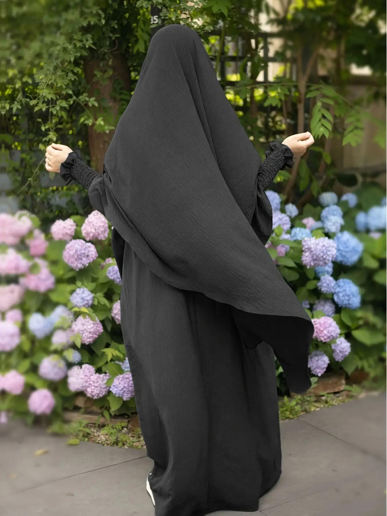 Plus Size - Plus Size - Plus Size, Two-Piece Khimar And Abaya Prayer Jilbab Suit: Fashionable& Elegant Vacation Set - Pure Color Easy Single-Layer Headscarf+ Light, Breathably Comfort Horn Sleeve Loose Dress for Women