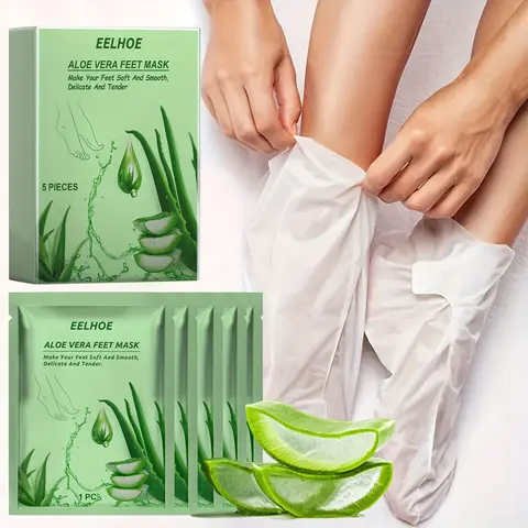 5/10 Pieces Aloe Foot Mask Patches, Rich Aloe Essence Deeply Hydrate & Moisturize, Soften Dead Skin, Tighten Rough Feet and Repair Cracked Heels, Gentle Home Foot Care Peeling Mask, Suitable for Men and Women