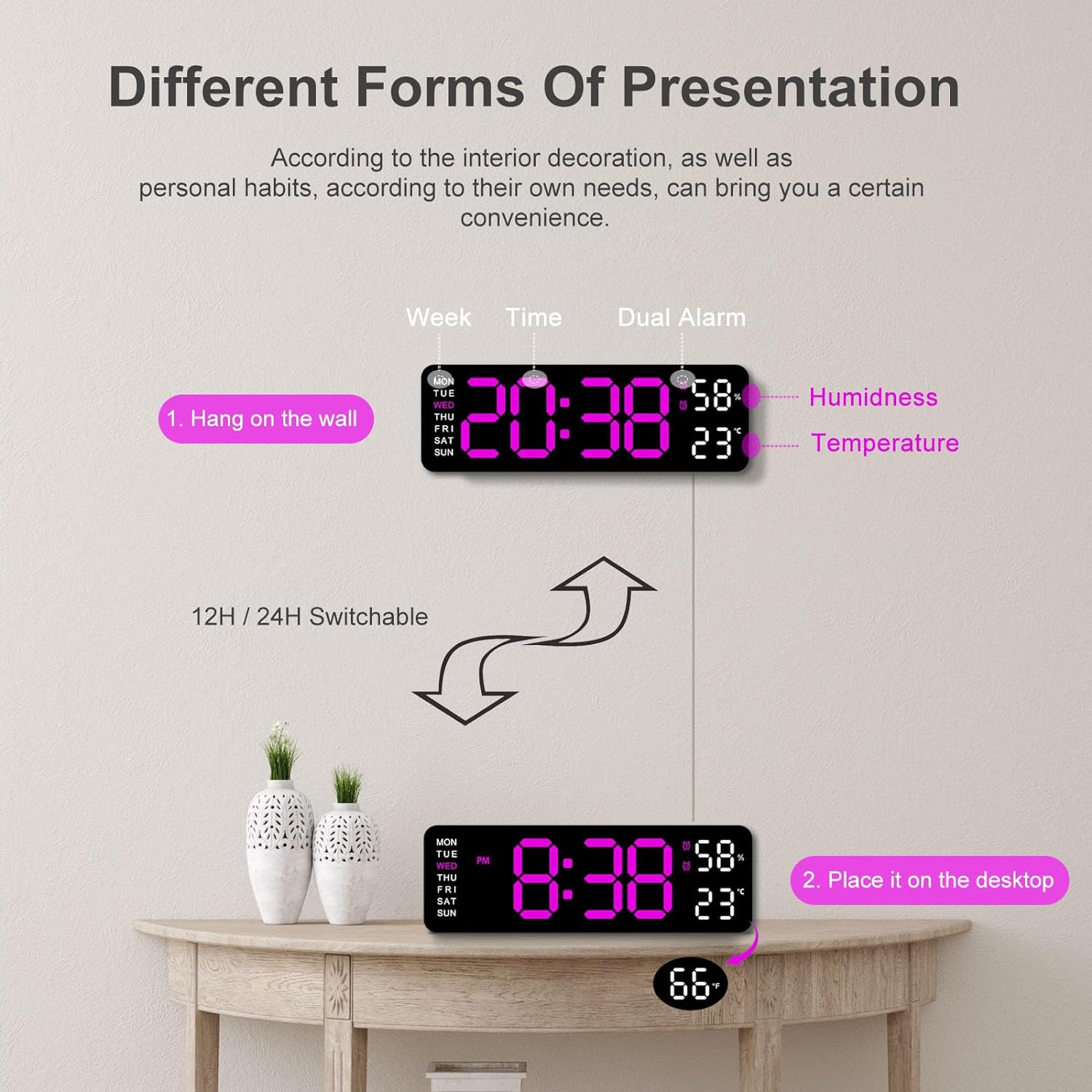 Modern Simple Digital Clock, Digital Wall Clock, 1 Count Multifunctional Hangable Hanging Alarm Clock, Large Digital Clock with Alarm Function, Suitable for Home Office Bedroom Decor [Battery Required, without Battery]