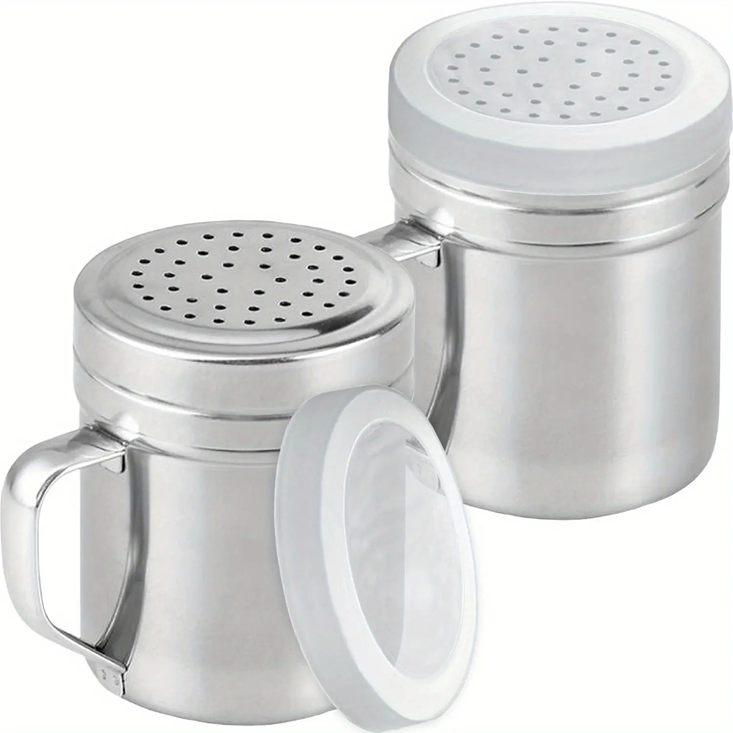 Stainless steel salt and pepper bottle with handle -10 oz, medium style, seasoning jar with holes and lid, suitable for kitchen use
