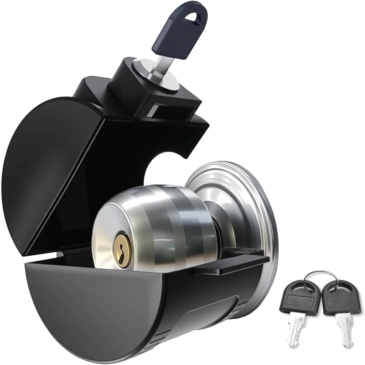 Proof Door Knob Cover Lock – Prevents Turning of Door Knob and Access to Keyhole, Can be  for  Rentals, Evictions, Job Sites &  – Keyed Alike (Black)