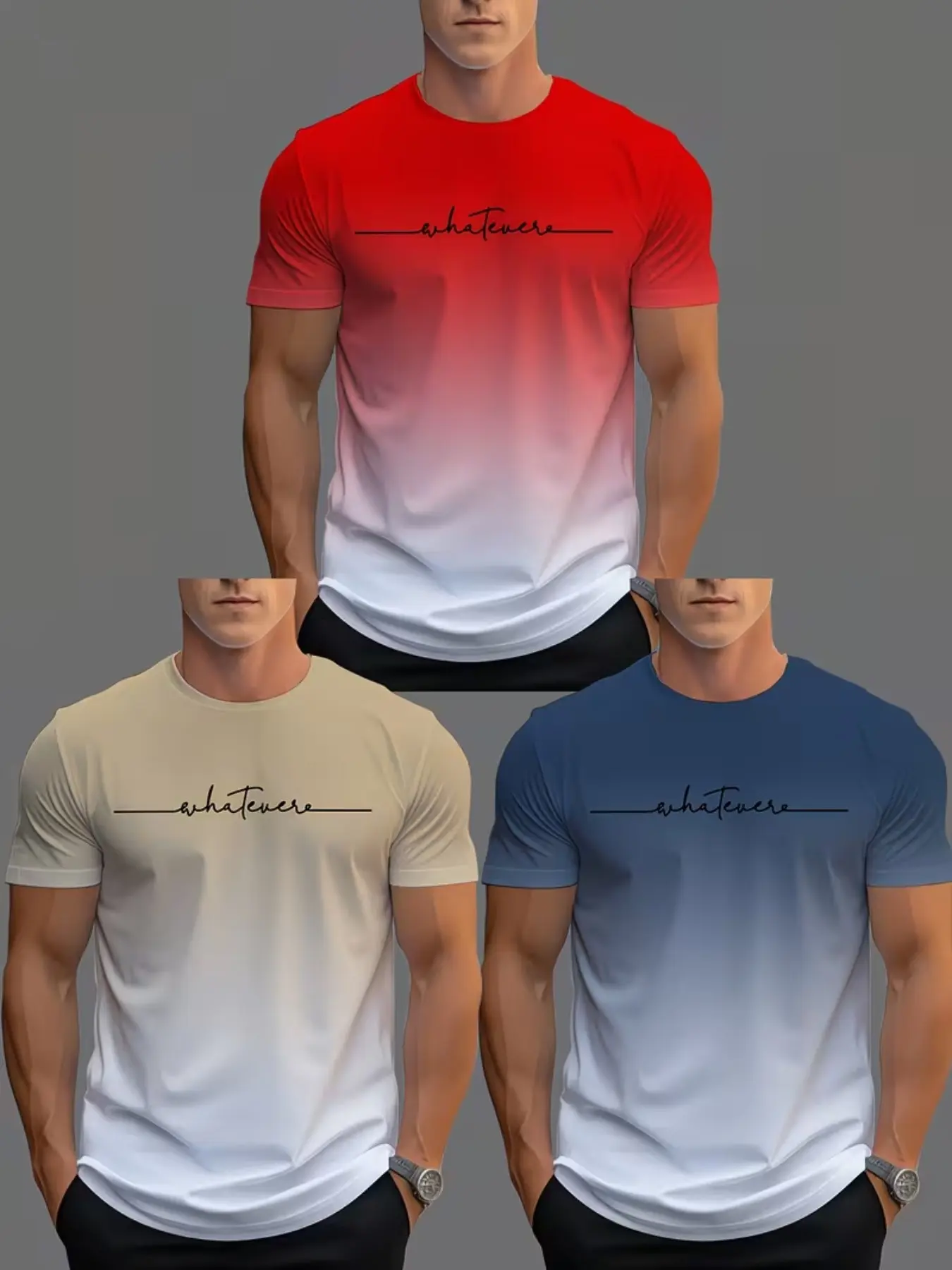 Men's 3D Digital Print Gradient T-Shirt, Quick-Dry Short Sleeve Top, Breathable Summer Sports Underwear, Slim-Fit Casual Wear