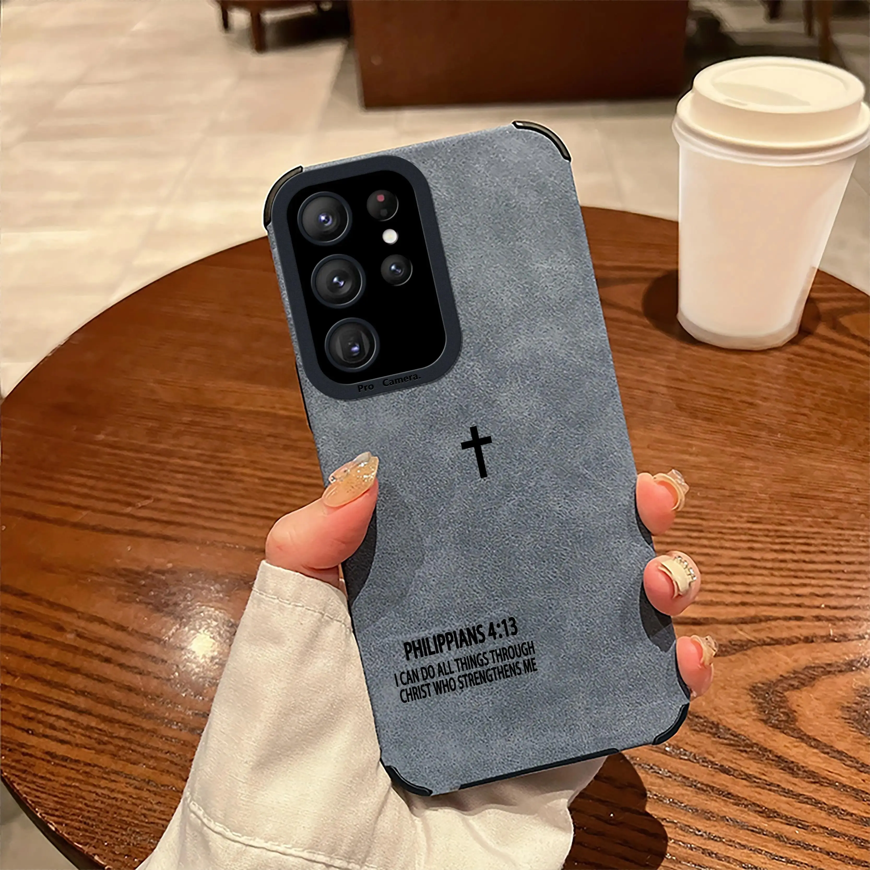 Cross Philippians 4:13 fur phone case, complete protection, military grade anti fall protective case, suitable for Samsung Galaxy S25 Ultra S24 S23 S22 A73 A71 A53 A52 iPhone 17 Air 16 15 14 Plus 13 12 11 Pro Max Phone Case - ZQ157