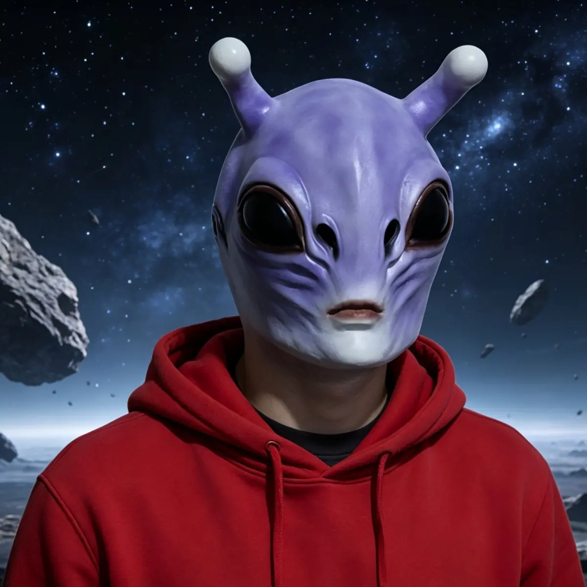 Purple Alien Mask, Full Face Latex Alien Head Costume for Halloween Cosplay Parties, Funny Horror Role Play Prop for Adults, Extraterrestrial Costume Accessory for Festivals, Photo Events, Parties and Dress Up Decorations