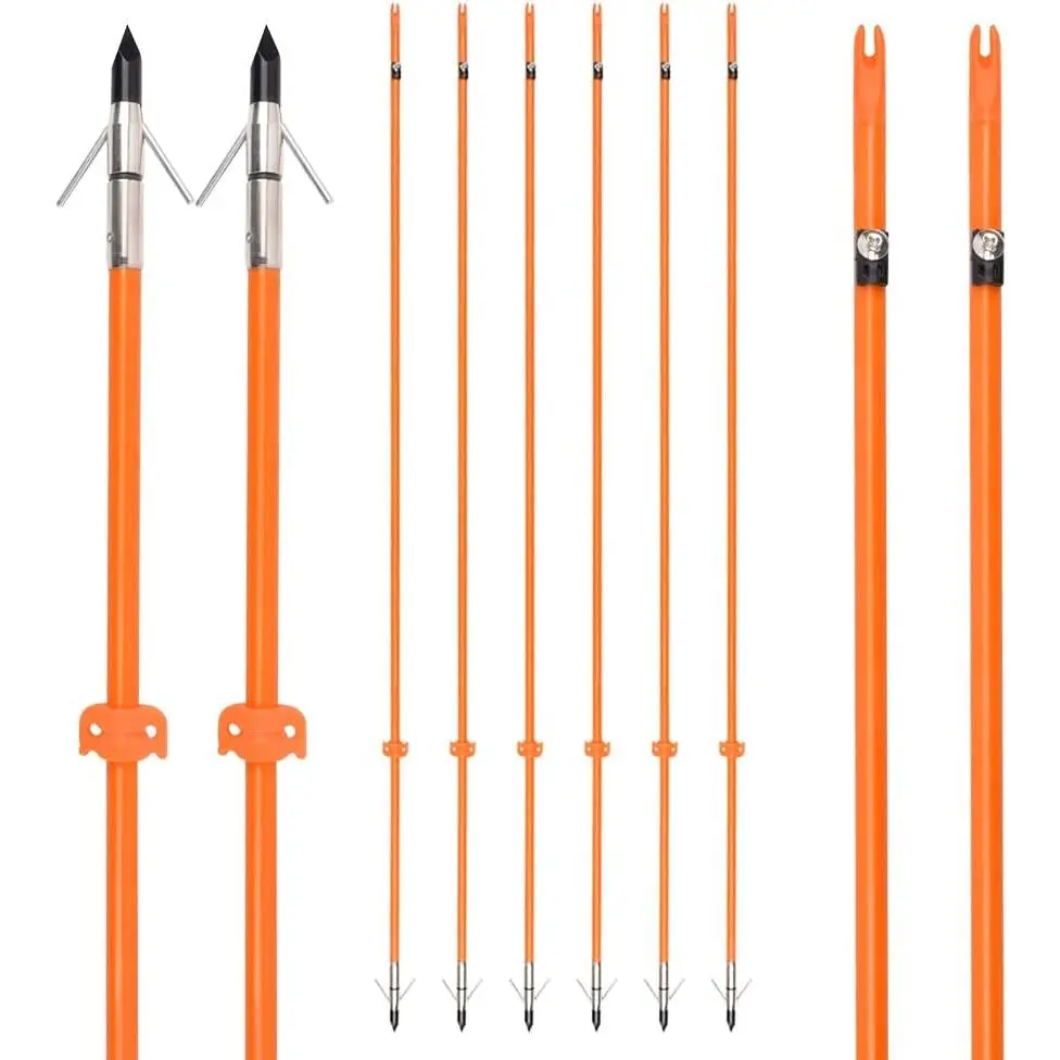 3/6Pcs Bowfishing Arrows Fiberglass Solid Arrows with Fish Hunting Broadhead