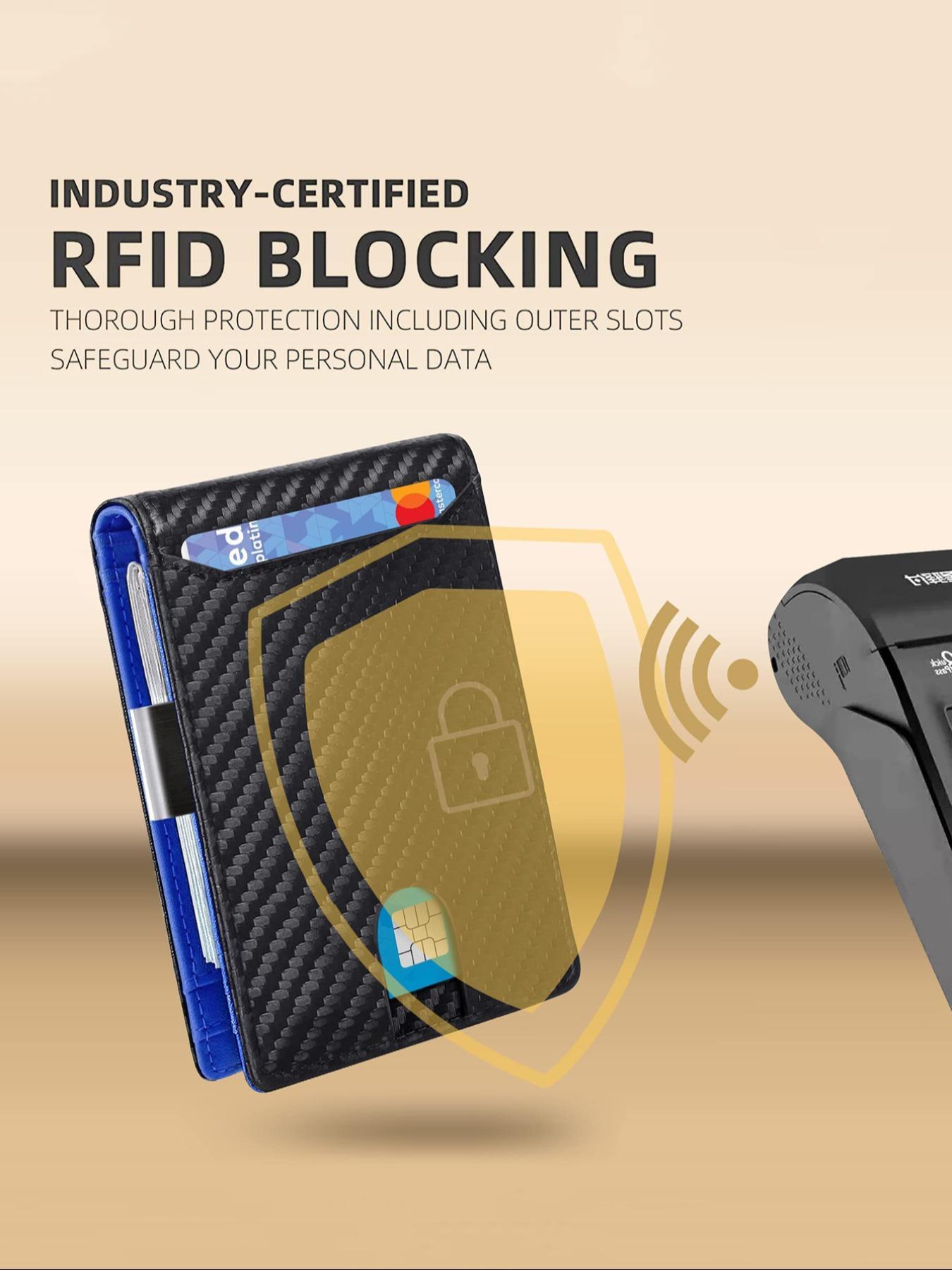 Men's Carbon Fiber Pattern with Card Slots, Slim Wallet with RFID Blocking, Thin Design for Easy Carry and Security, RFID Blocking Wallets